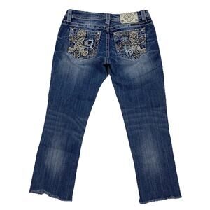 Y2K Miss Me Women’s Jeans Mid-Rise Easy Crop w/ Pink Design W28/L25